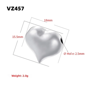 Detailed view of heart-shaped silver metal bead with dimensions for DIY jewelry
