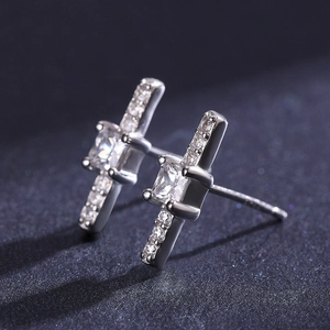 Elegant S925 sterling silver stud earrings with square cubic zirconia in a geometric design