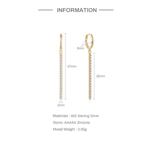 Detail view of S925 sterling silver drop earrings with 47mm long tassel and AAAAA zirconias