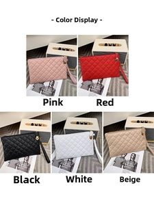 Quilted envelope clutches in pink red black white and apricot with gold metal hooks