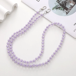 Beaded 120cm purple pumpkin bead cross-body phone lanyard with silver metal clips