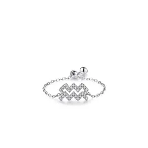 Minimalist 925 sterling silver adjustable wave ring with sparkling cubic zirconia stones