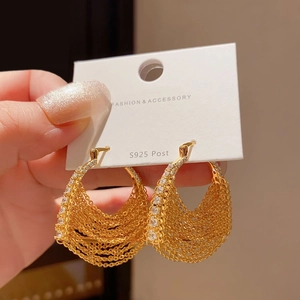 Boucles d'oreilles créoles plaquées or 18k avec franges en zircon sur S925