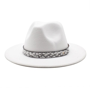 Wide Brim Fedora Hat Wool Felt Blend Jazz Hat With Snake Pattern Band Gold Rivet For Women Men Autumn Winter Retro Style