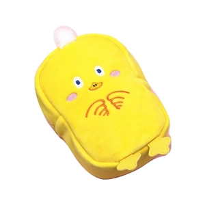 Cute yellow duck plush pencil case with soft embroidery and pink decorative pom-pom