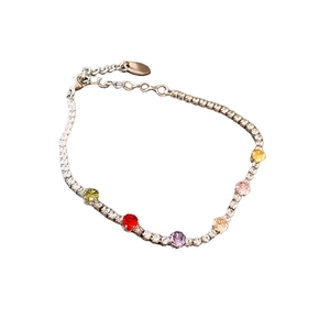 Vintage silver tennis bracelet with rainbow round zircons and adjustable chain