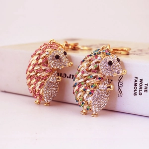 Cute Rhinestone Hedgehog Animal Keychain Zinc Alloy Gold Plated Bag Charm For Women Girls Gift Car Accessory Sparkling Jewelry