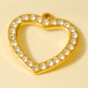 Gold stainless steel hollow heart pendant with sparkling rhinestones for DIY jewelry