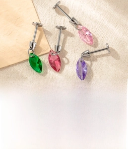 Detailed view of marquise zircon stud earrings with 0.8x6mm flat back post in various colors
