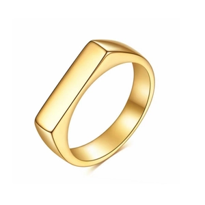 Minimalist gold titanium steel ring with a flat top and polished finish for women