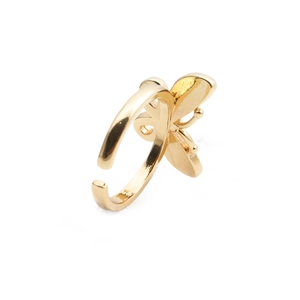 Detail view of golden butterfly open ring with adjustable band and creative zircon design