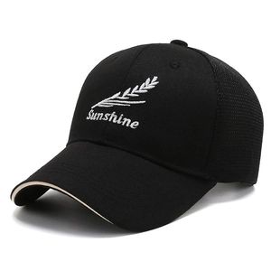 Unisex black mesh baseball cap with wheat Sunshine embroidery for sun protection