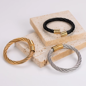 304 Stainless Steel Cable Wire Cuff Bangle Bracelet For Men Twisted Minimalist Fashion Open Jewelry Accessory