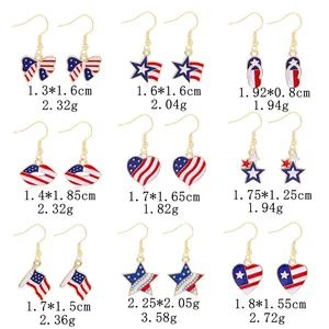 Size and weight specifications chart for American flag themed patriotic earrings set