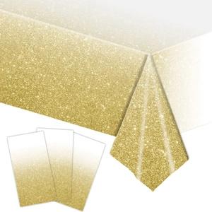 Gradient pink and gold glitter tablecloth with sparkling dots for festive party decor