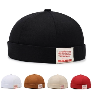 Retro Baumwolle Docker Hut Randlose Miki Kappe Mit Verstellbarer Metallschnalle Und Seitenaufnäher Streetwear