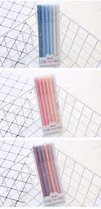 Detailed view of Morandi color gel pen sets in blue, pink, and purple gradient cases