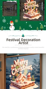 Détail de stickers statiques de Noël pour fenêtres avec Père Noël, bonhommes de neige et texte