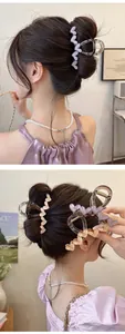 Detail of luxury acrylic heart hair claw clips in purple and champagne colors on hair
