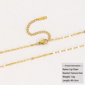 18k gold plated titanium steel lip chain necklace with lobster clasp 40+5cm length