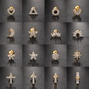 Zircon Cartilage Stud Earrings Copper Cubic Zirconia Helix Piercing Jewelry Screw Ball Back Geometric Fashion For Women