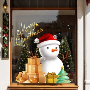 Christmas Snowman Window Stickers Static Cling Decals Double Sided Color PVC Reusable Glass Door Showcase Decor Gift Box