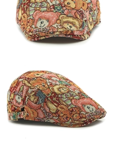 Detailed jacquard bear pattern with vintage bronze adjustable buckle on newsboy cap