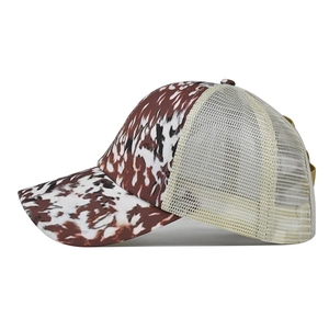 Women's leopard and cow print baseball cap with breathable mesh and ponytail hole design