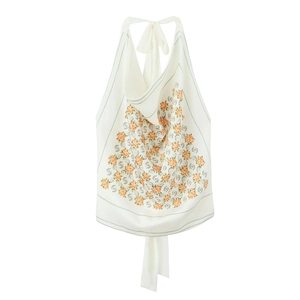 Women Halter Top Floral Print Chiffon Feel Sleeveless Back Tie Elegant Sweet Summer Blouse
