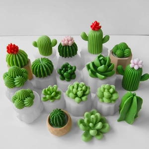 Detail of assorted cactus and succulent silicone molds for DIY resin and candle making