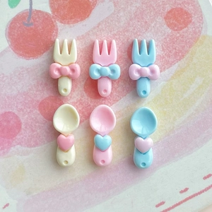 Mini Resin Fork Spoon Charms Plastic Heart Bow Miniature Cutlery Accessories For DIY Crafts Phone Case Hair Clip Dollhouse Cute Kawaii