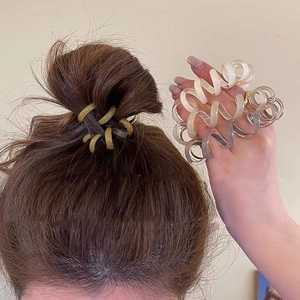 Pack of 6 jelly color spiral hair ties in green and white with high elasticity