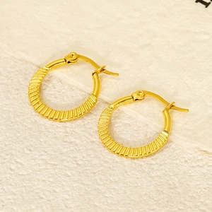 18k gold plated stainless steel hoop earrings with sunburst ray textured finish