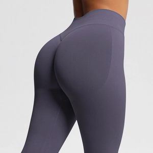 Detailed close-up of high waist seamless yoga leggings with scrunch butt lifting texture