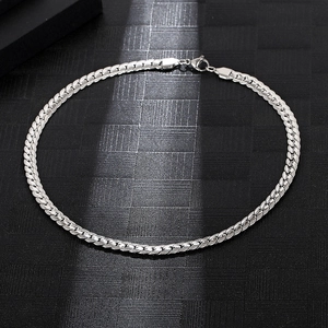 Polished silver titanium steel flat snake chain necklace for men and women