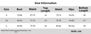 Detailed size guide table for women's halter top and irregular skirt two-piece set