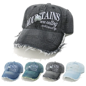 Washed Denim Baseball Cap Distressed Frayed Edge Mountain Embroidery Sun Hat Outdoor Retro Casual For Men Women