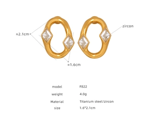 Detail showing dimensions and technical specs for gold titanium cubic zirconia earrings
