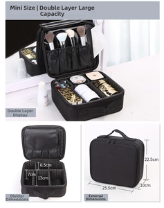 Detail view of large capacity oxford fabric makeup bag with adjustable dividers and brush slots