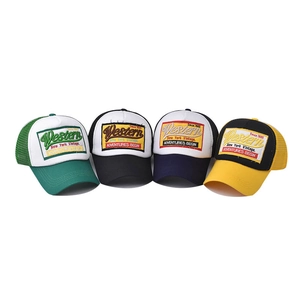 Retro Western embroidered 3D mesh trucker caps in multiple vintage colors for outdoors