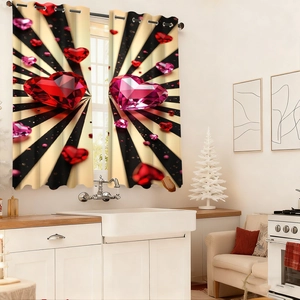 Detail view of blackout velvet curtains with 3D ruby heart pattern and metal eyelets