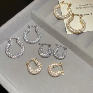 U Shaped Hoop Earrings Copper Pavé Cubic Zirconia Minimalist Geometric Daily Commuter Luxury Jewelry For Women