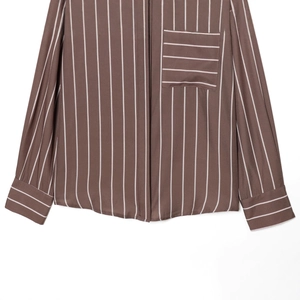 Classic brown and white vertical striped long sleeve shirt with a front chest pocket
