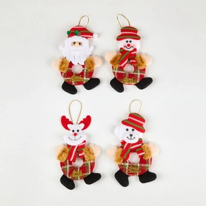 Set of 4 Christmas ornaments featuring Santa, Snowman, Reindeer, and Bear with Merry Christmas sign