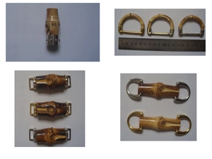 Detail view of bamboo handles and metal connectors with ruler for size measurement