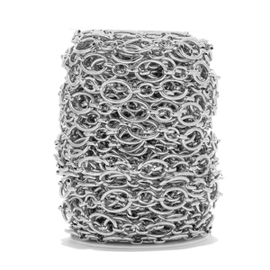 Macro detail of bulk silver stainless steel O-chain roll for DIY jewelry making
