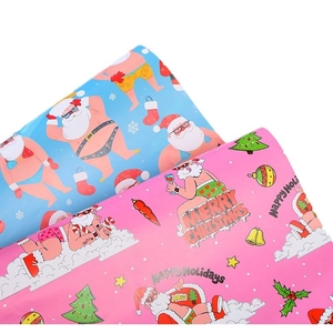 Funny Santa Claus gift wrapping paper rolls in blue and pink for Christmas holidays