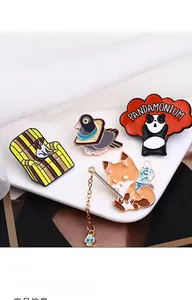 Set of four creative enamel animal brooches featuring a dog, pigeon, panda, and fox
