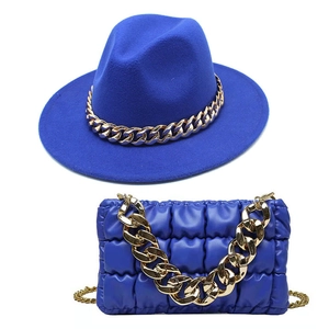 Vintage Fedora Hat With Chunky Gold Chain Decoration Matching Quilted Crossbody Bag Set For Women Men Wide Brim Jazz Hat