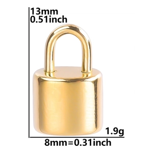 Detailed view of a golden stainless steel mini padlock with 13mm size and weight specs